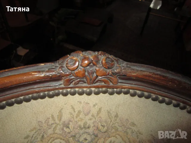 Старинен стол -СТИЛ ЛУИ 14  -ГОБЛЕНОВА ДАМАСКА, снимка 5 - Антикварни и старинни предмети - 49702011