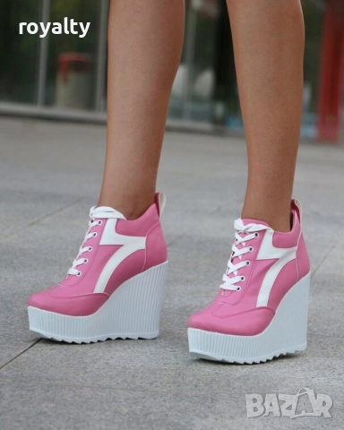 Кецове на платформа - розова кожа с бяло ходило, снимка 2 - Кецове - 52162852