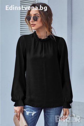 Дамска елегантна блуза в черно с дълъг ръкав, снимка 6 - Блузи с дълъг ръкав и пуловери - 44321297