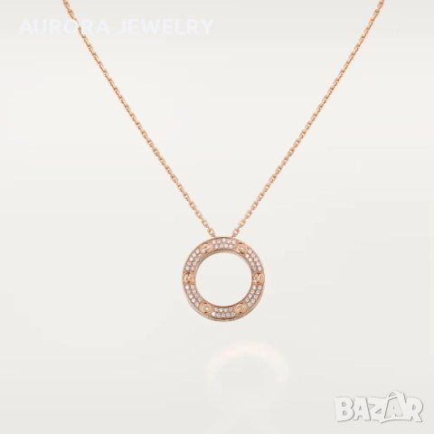 CARTIER Love Rose Gold Large Paved Diamonds Pendant Дамскo Колие, снимка 9 - Колиета, медальони, синджири - 52888468