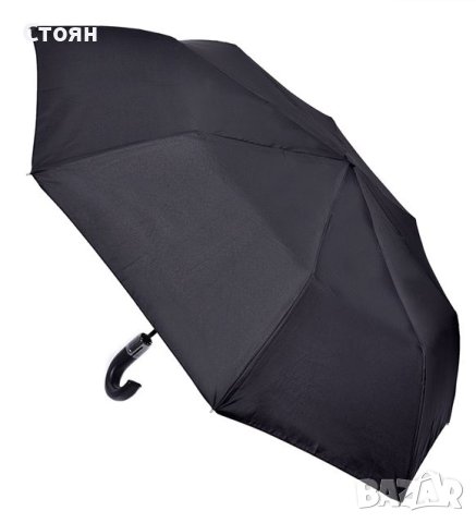 Автоматичен сгъваем чадър за дъжд Черен с кожена дръжка 36,5 см, снимка 3 - Други - 42876881