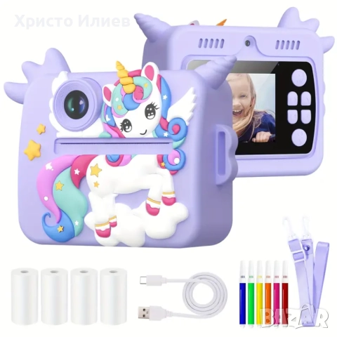Детска камера с функция за печат Детски фотоапарат с дисплей за моментни снимки Розов, снимка 4 - Други - 49857747
