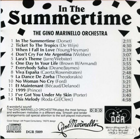CD диск The Gino Marinello Orchestra – In The Summertime, 1991, снимка 2 - CD дискове - 29134832