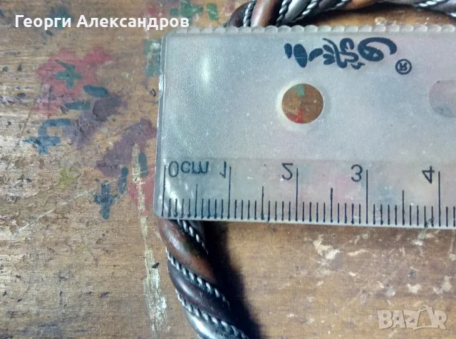 Красива Стара Трицветна ЕТНО БОХО - АРТ ГРИВНА Тип ТОРКВА от МЕД БРОНЗ и АЛПАКА, снимка 6 - Антикварни и старинни предмети - 55995045