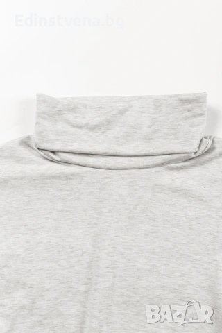 Дамска блуза тип туника в сиво, с поло яка, снимка 7 - Блузи с дълъг ръкав и пуловери - 53041292