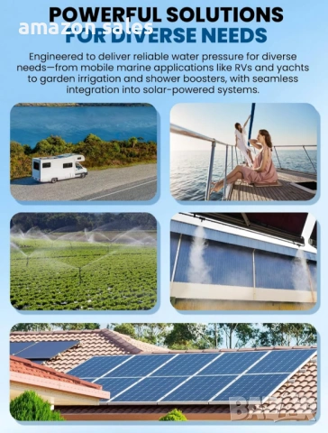 12V автоматична водна помпа,2.4 бара, 95 W, 12.5 л/мин,за кемпер, лодка,напояване,тиха, снимка 3 - Водни помпи - 54160374