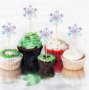 10 бр Снежинки бляскави топер клечки топери декорация украса за мъфини кексчета торта, снимка 1