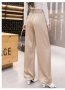  2022 ежедневен елегантен сатенен панталон бежов цвят-пудра ластична талия 