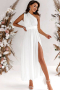 Дълга елегантна дамска рокля в бяло, с цепка и ефектен гръб, снимка 5