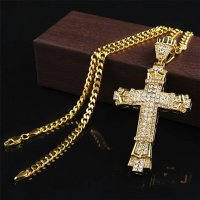 Хип - Хоп кръст / Hip Hop Cross - Бижу - Gold, снимка 2 - Колиета, медальони, синджири - 37529568