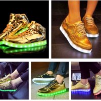 Златни обувки със светещи подметки №38, снимка 6 - Кецове - 30198258