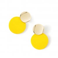 Нови жълти кръгли обеци със златисто, снимка 2 - Обеци - 35405832