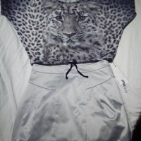Интересна пола в спортно елегантен комплект със сив леопард, снимка 2 - Поли - 42158089