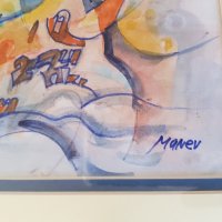 Никола Манев 1940-2018 Град в облаците оригинален акварел, снимка 4 - Картини - 42498021