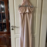 бална абитуриентска рокля парти елегантна рокля тип русалка сатен бежова натурален цвят ASOS, снимка 2 - Рокли - 44492983