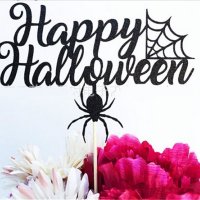 Хелоуин Halloween Паяжина и паяк черен филц топер украса декор за торта, снимка 1 - Други - 30097833