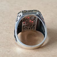 мъжки сребърен пръстен с червен камък, снимка 4 - Пръстени - 35124628