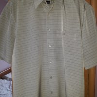 Мъжка риза с къс ръкав сивобежова голям размер, снимка 1 - Ризи - 29142931