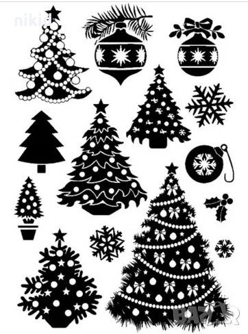 Коледни Елхи и топки силиконов гумен печат украса бисквитки фондан Scrapbooking, снимка 1