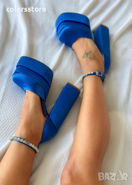 Сандали на ток - син сатен - VS1, снимка 1