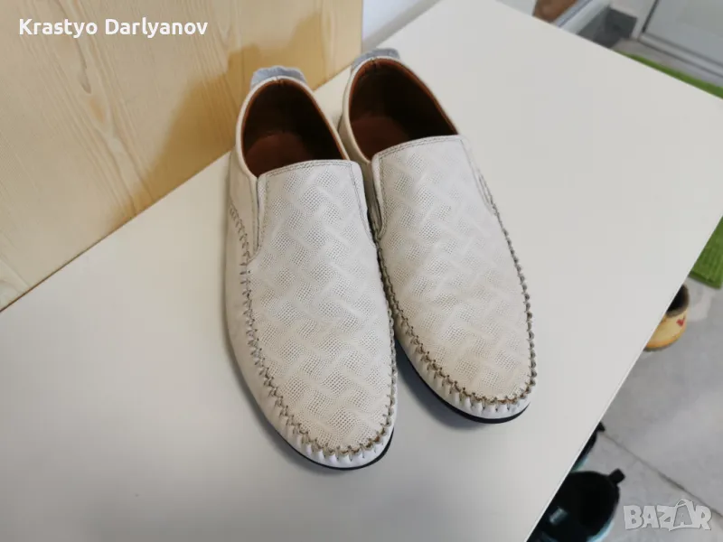 Бели Мокасини Кожени Перфорирана Кожа 40 Стелка 25.5см, снимка 1