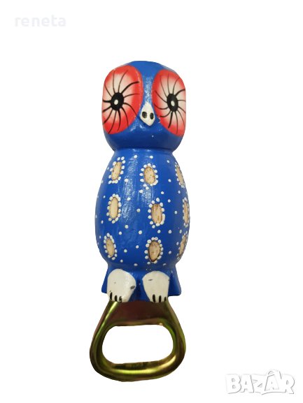 Отварачка Бухал, Дървена, Ръчно рисувана, 12 см, снимка 1