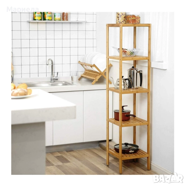 Етажерка с 5 рафта, Бамбук, Натурален, 37х37смх140см, снимка 1