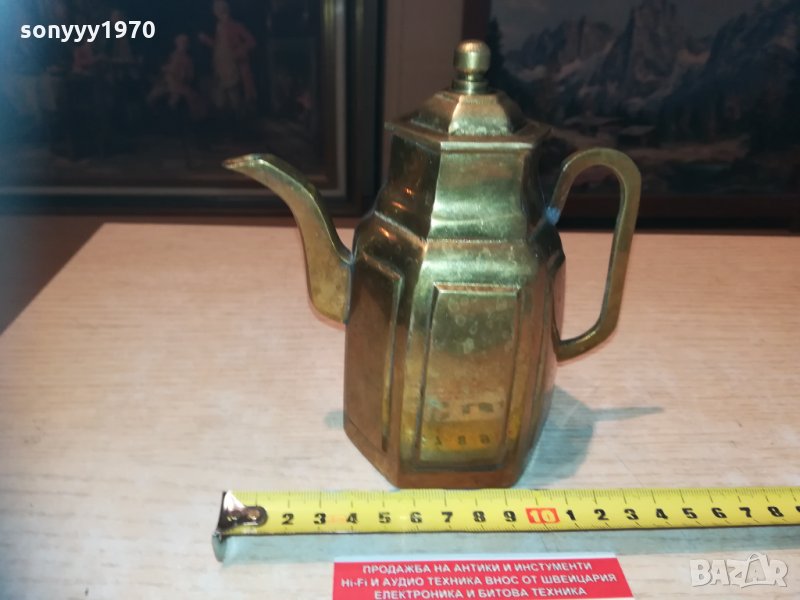 ретро чаиник-масивен мед/месинг-внос франция 1702211810, снимка 1