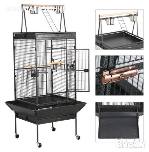 Масивна клетка за едри и средни папагали на стойка с отваряем покрив, снимка 1