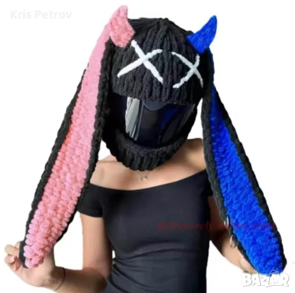 Декоративен Плюшен Калъф За Каска – "Demon Bunny", снимка 1