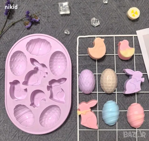 Заек зайче пиле яйце яйца Великденски силиконов молд форма фондан шоколад гипс декор фигурки, снимка 1