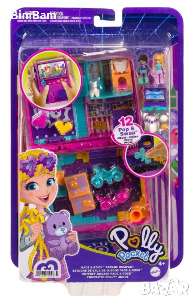 Игрален комплект Polly Pocket - Race & Rock, с 2 мини кукли и 12 аксесоара / Mattel, снимка 1