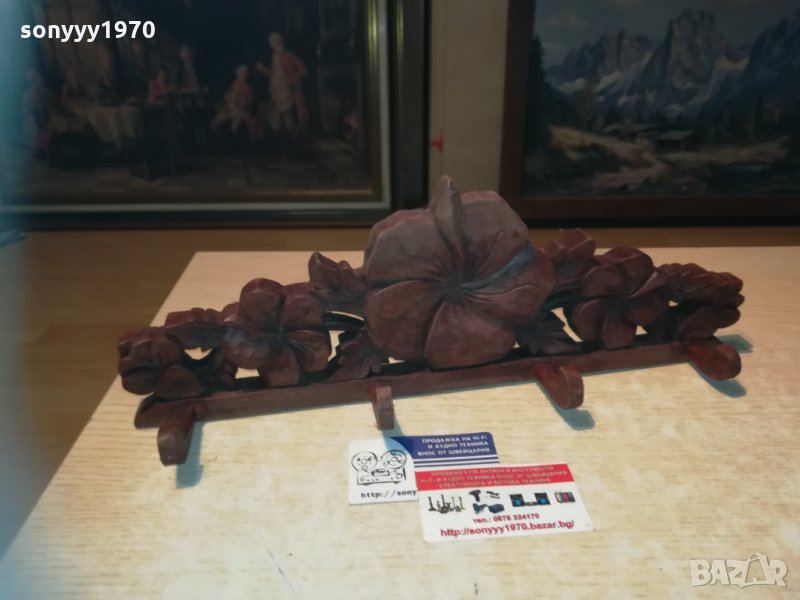 Закачалка стенна със цветя дърворезба 3012201954, снимка 1