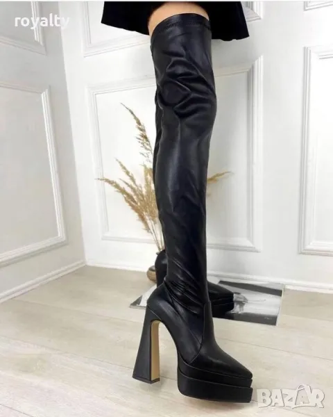 Чизми на ток - черна кожа, снимка 1