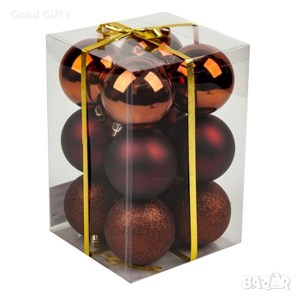 12 броя Комплект коледни топки, цвят Кафе, 8см, снимка 1