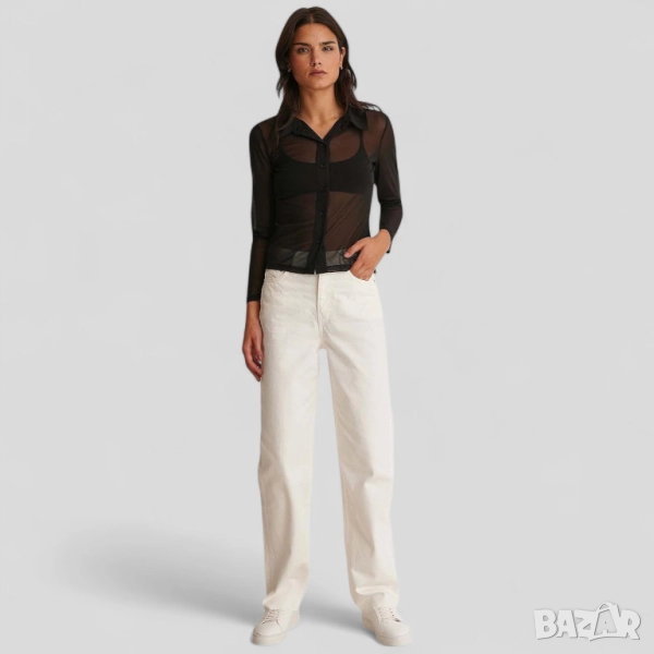 Дамски дънки с широки крачоли и необработен подгъв Natural, NA-KD, 100% памук, размер L, екрю, снимка 1