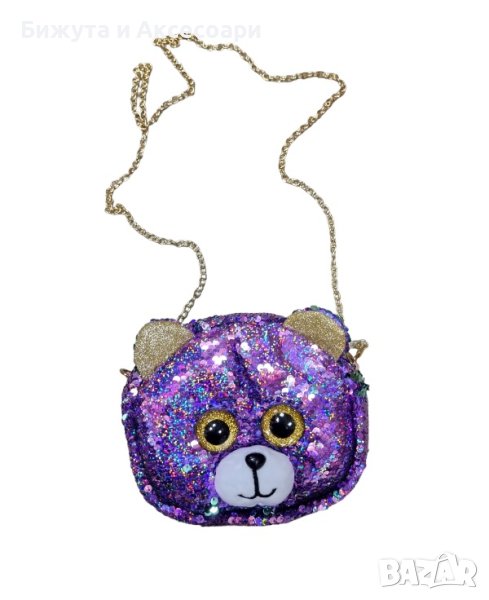 Детска чанта с форма на мече с лилави пайети G:001, снимка 1