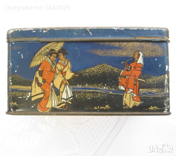 Стара метална кутия с лебеди и японци, снимка 1