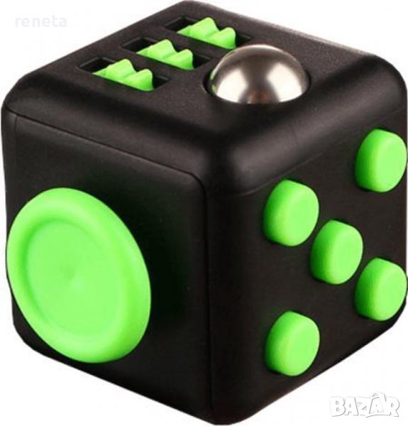 Играчка Fidget Cube, Антистрес, Пластмасова, Черно/Зелено, снимка 1