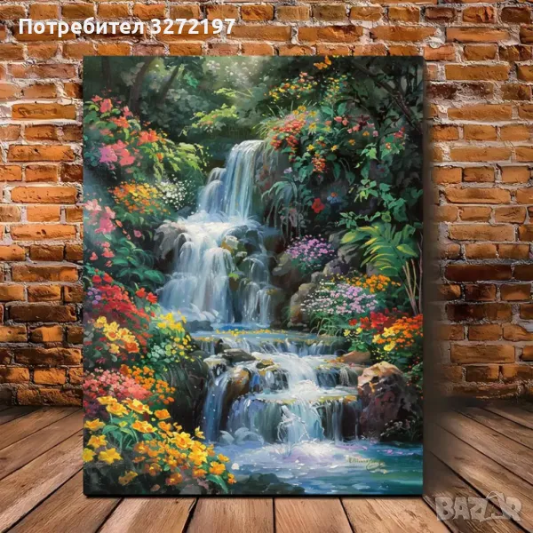 Картина на платно с дървена рамка-Горски Водопад,30x40 см., снимка 1