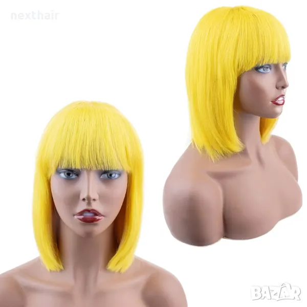 Жълта перука 100% естествен косъм, снимка 1