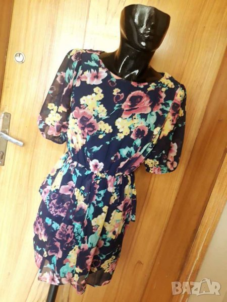 Лилава къса рокля на цветя от шифон С/М, снимка 1