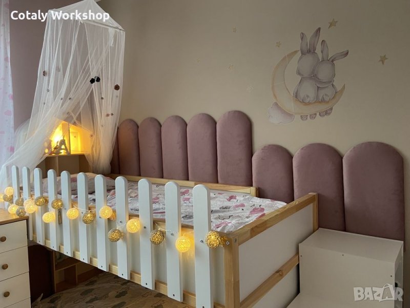 Меки стенни панели Табла за легло Тапициран стенен панел, снимка 1