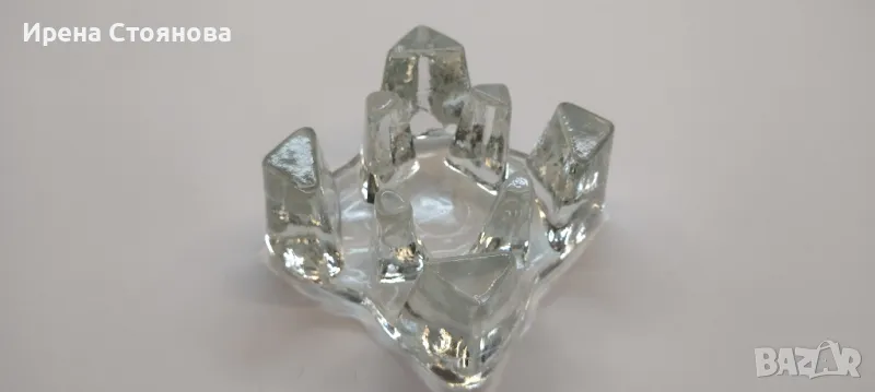 Стъклена поставка за чаена свещ/подгрев за чайник, масивно пресовано стъкло. , снимка 1