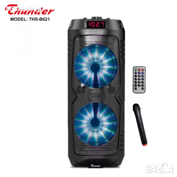 Караоке Тонколона 2 x 6.5 инча THS-B621, Безжичен микрофон, акумулаторна батерия, Bluetooth, FM ради, снимка 1