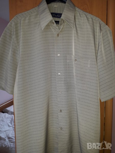 Мъжка риза с къс ръкав сивобежова голям размер, снимка 1