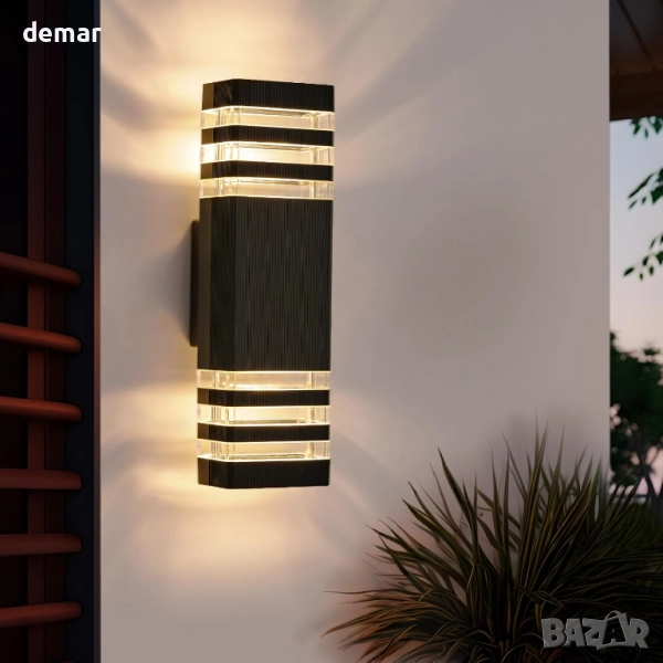 CELAVY Външна стенна лампа, IP65 LED лампа за веранда/входна врата, 2хGU10 крушки, черна, снимка 1