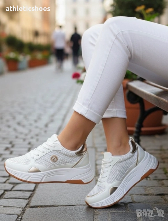 Дамски маратонки на платформа в бяло-2026, снимка 1
