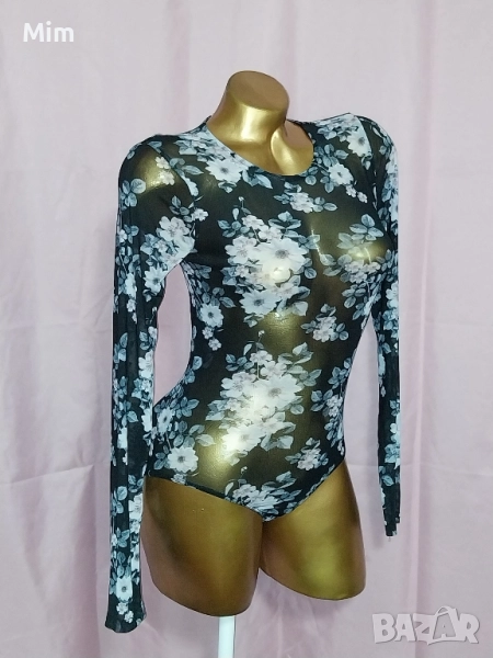 М Черно,прозрачно боди на цветя , снимка 1