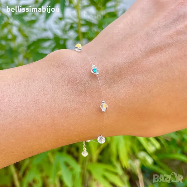 Дамска Нежна Гривна на Прозрачна Корда с Кристали Swarovski/Сваровски, снимка 1